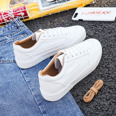 Women Sneakers Leather Shoes Spring Trend Casual Flats Sneakers Female New Fashion Comfort White  Vulcanized Platform Shoes