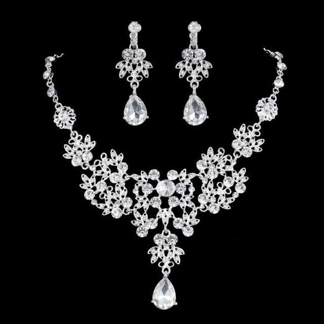 High Quality Fashion Crystal Wedding Bridal Jewelry Sets Women Bride Tiara Crowns Earring Necklace Wedding Jewelry Accessories