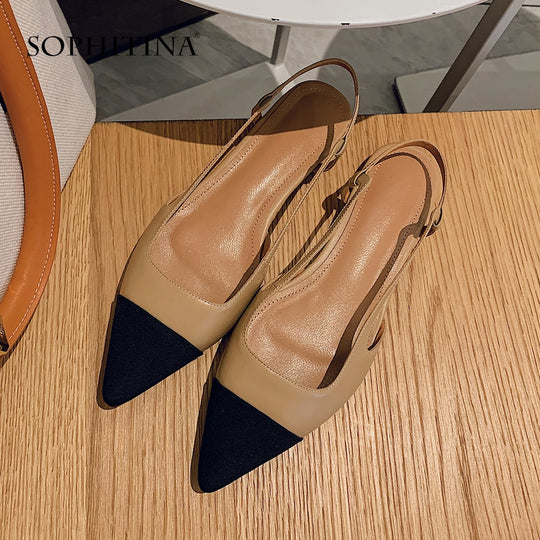 SOPHITINA New Pointed Toe Women Flats High Quality Cow Leather Mixed Colors Fashion Slip-On Shoes Comfortable Casual Flats SO439