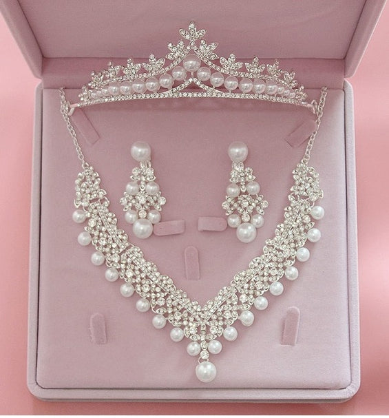 High Quality Fashion Crystal Wedding Bridal Jewelry Sets Women Bride Tiara Crowns Earring Necklace Wedding Jewelry Accessories