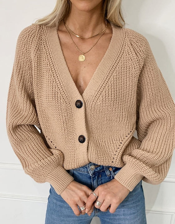 Zoki Women Knitted Cardigans Sweater Fashion Autumn Long Sleeve Loose Coat Casual Button Thick V Neck Solid Female Tops 2020