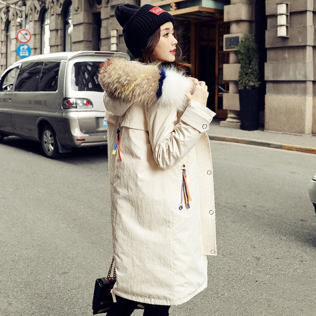 Jacket Down Winter Woman Hooded Korean Big Racoon Fur Collar Long Coat Female Jackets Wadded Parkas Veste Femme KJ489 s