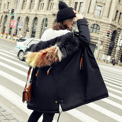 Jacket Down Winter Woman Hooded Korean Big Racoon Fur Collar Long Coat Female Jackets Wadded Parkas Veste Femme KJ489 s